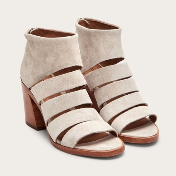 Frye Shoes - $328 Frye Tash Grey Suede Real Leather Cut Out Strappy Wood PeepToe Ankle Bootie